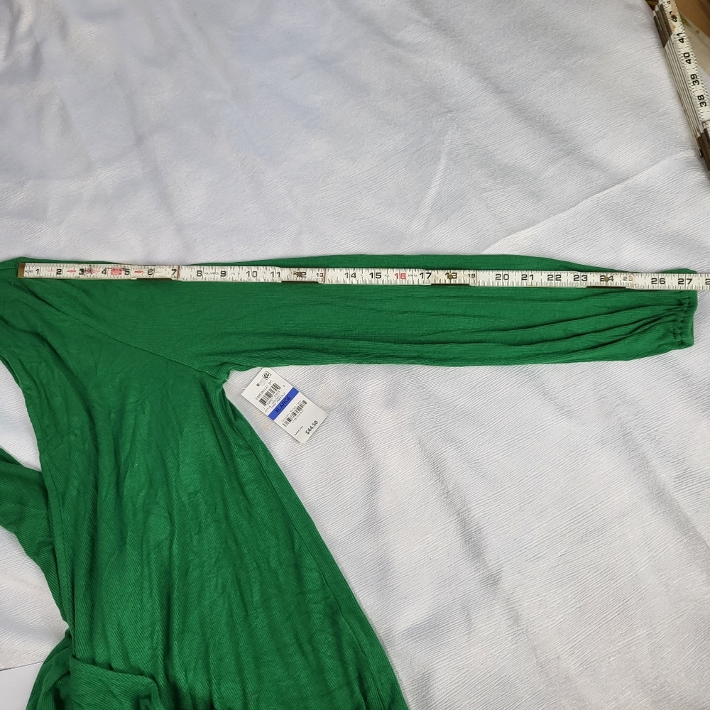 New INC Dark Emerald Surplice Faux Wrap Sweater Blouse Cinched Long Sleeve US XL - Picture 10 of 13